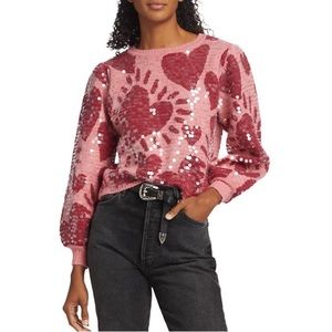 NWT Farm Rio Pink Red Hearts Sequin Sweater